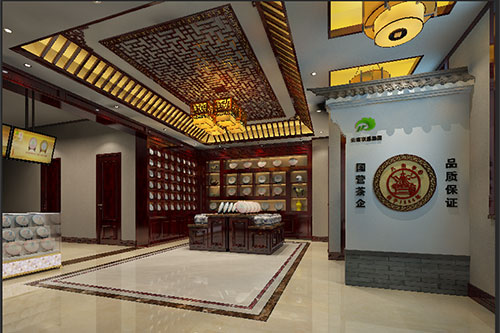 安平古朴典雅的中式茶叶店大堂设计效果图